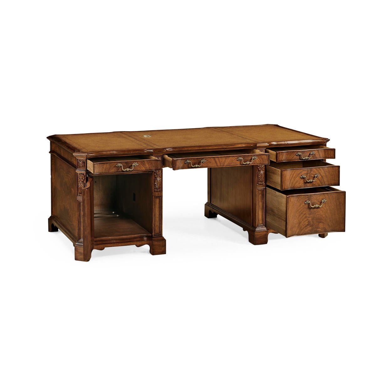 George III Style Walnut Pedestal Desk – Leather Top - English Georgian America