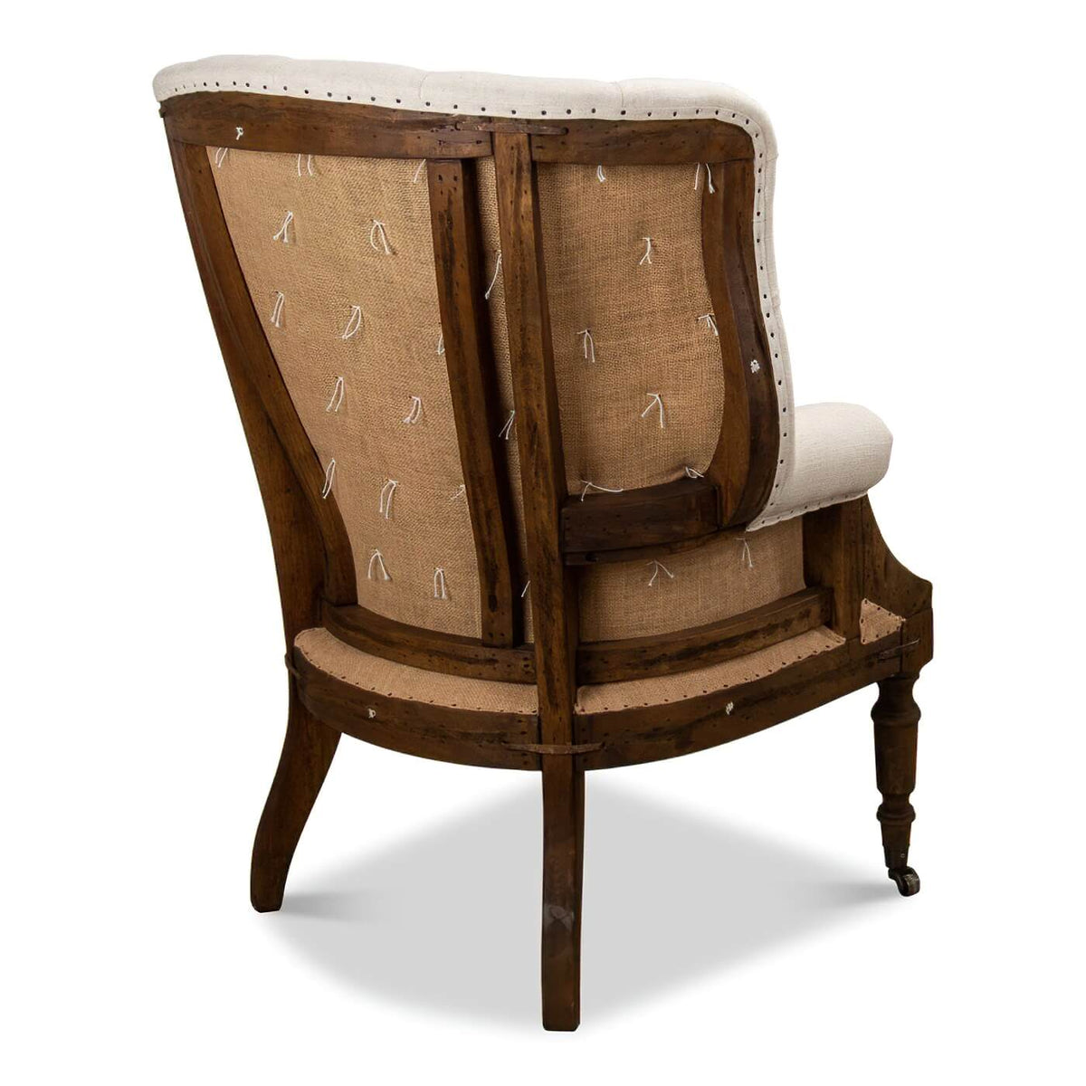 Georgian Barrel Back Linen and Burlap Wingchair - English Georgian America