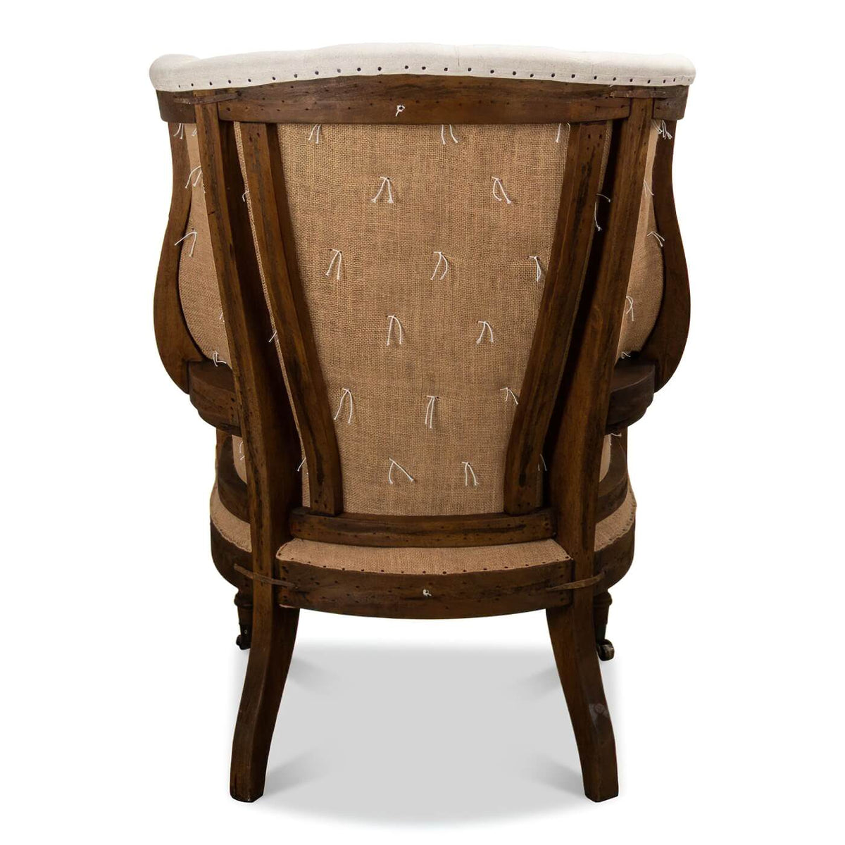 Georgian Barrel Back Linen and Burlap Wingchair - English Georgian America
