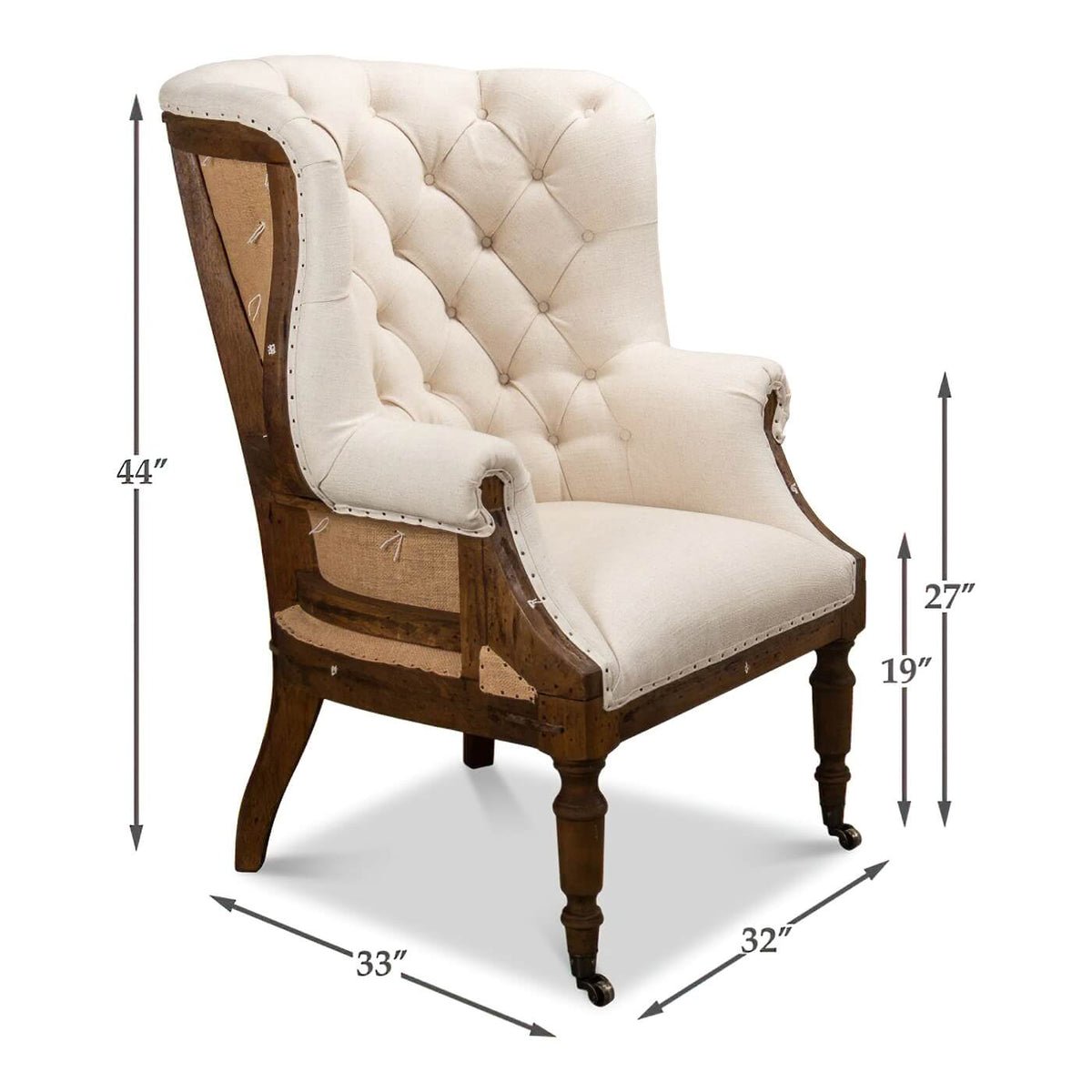 Georgian Barrel Back Linen and Burlap Wingchair - English Georgian America