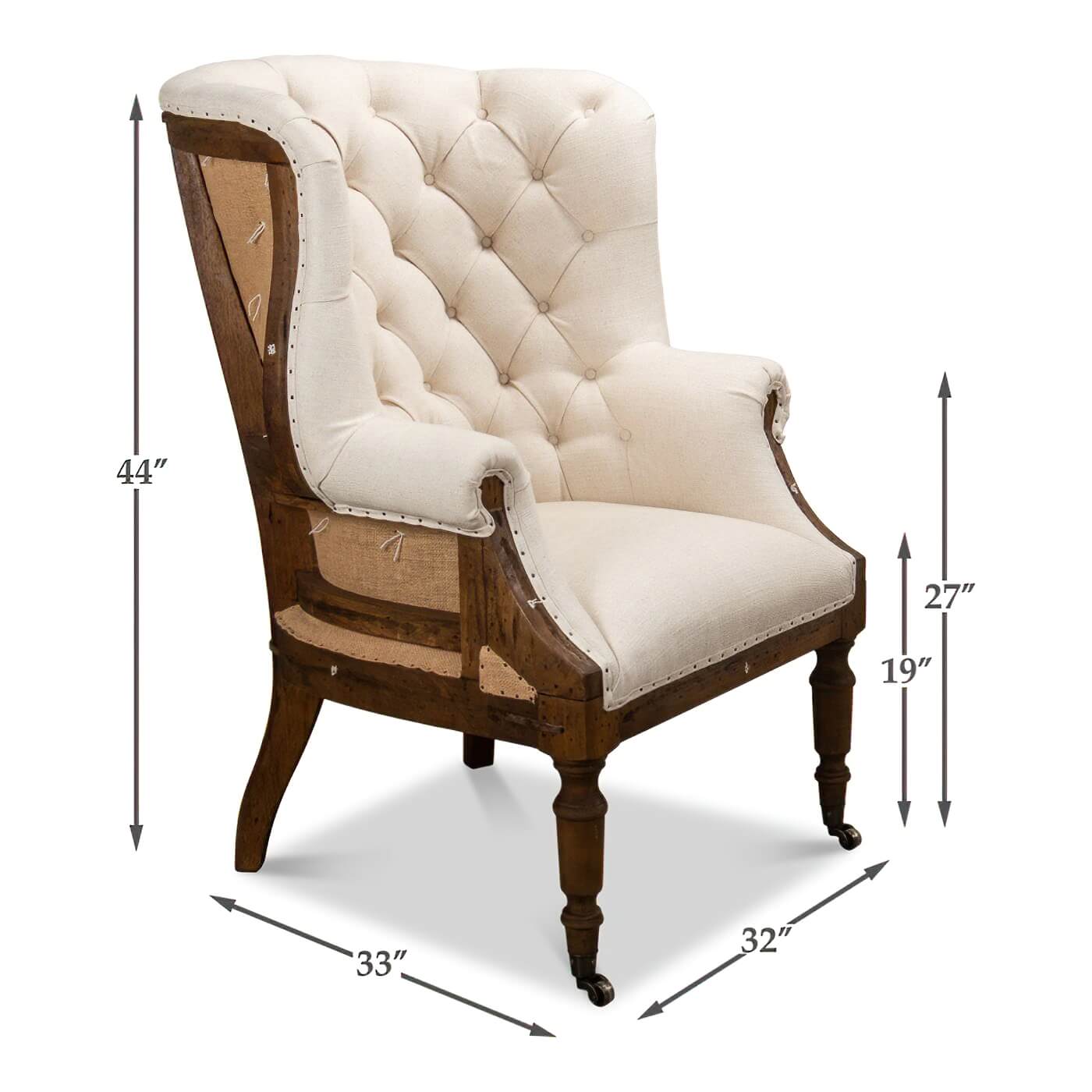Georgian Barrel Back Linen and Burlap Wingchair - English Georgian America