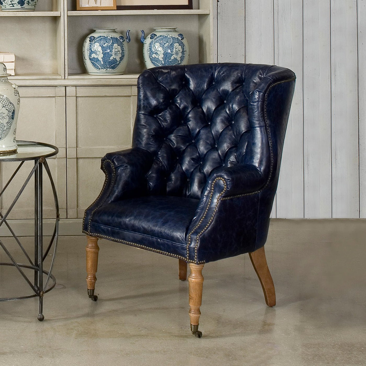 Georgian Barrel Back Wingchair - Chateau Blue - English Georgian America