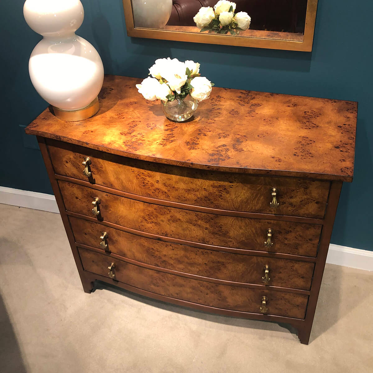 Georgian Burl Bowfront Chest - English Georgian America