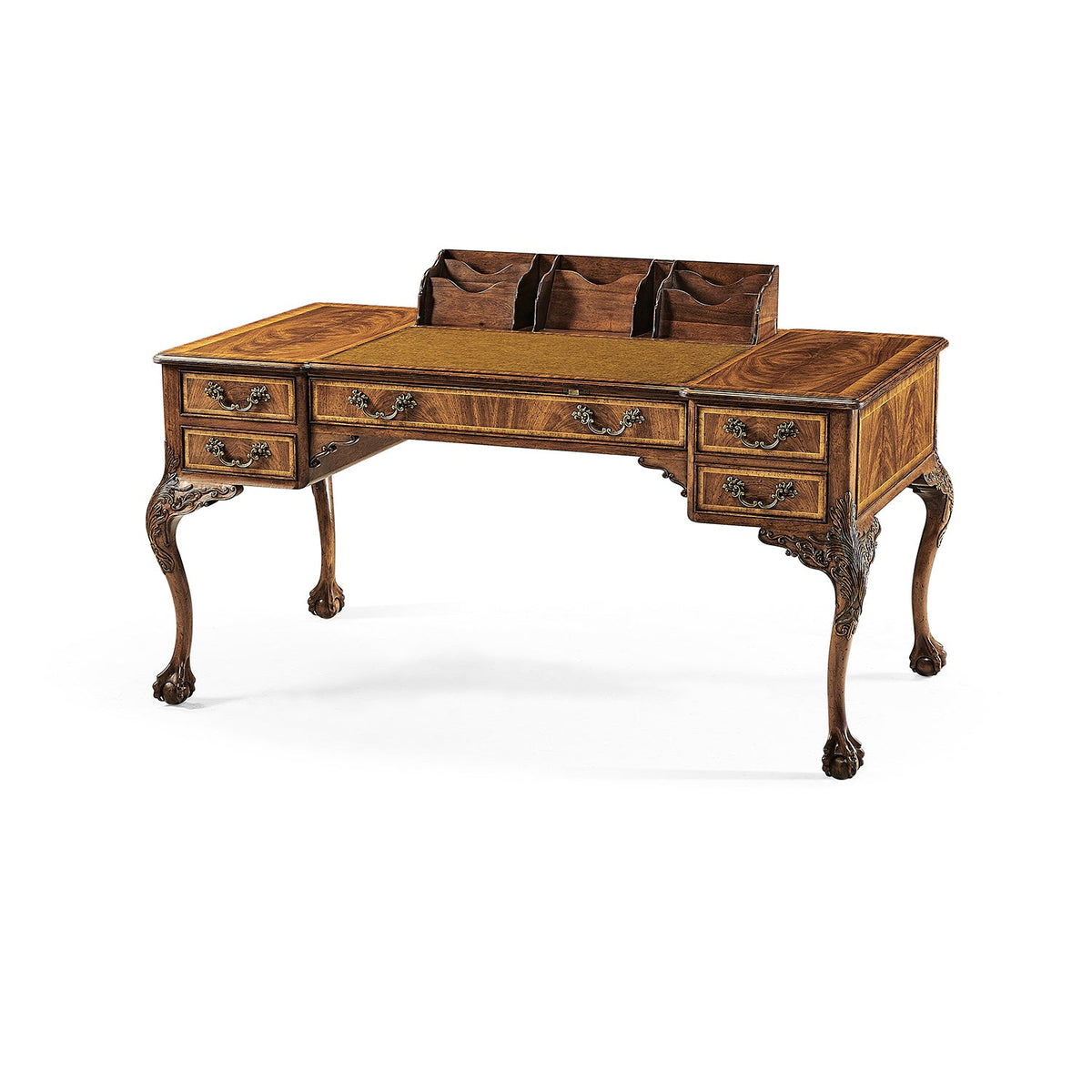 Georgian Style Walnut Leather Top Desk - English Georgian America
