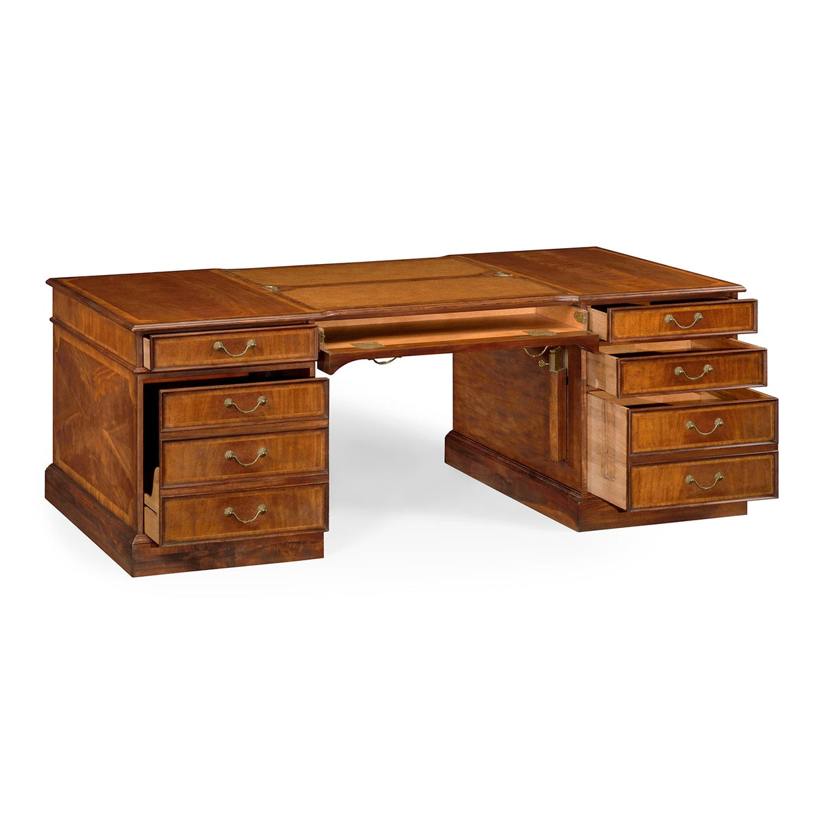 Georgian Style Walnut Leather Top Partners Desk - English Georgian America