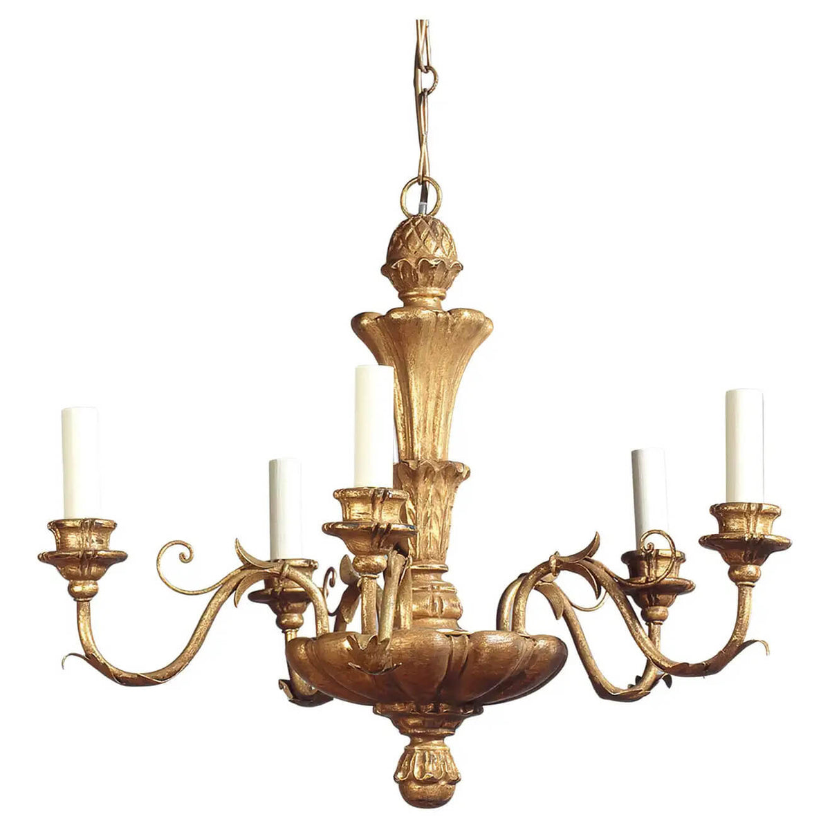 Giltwood Rococo Five Light Chandelier - English Georgian America