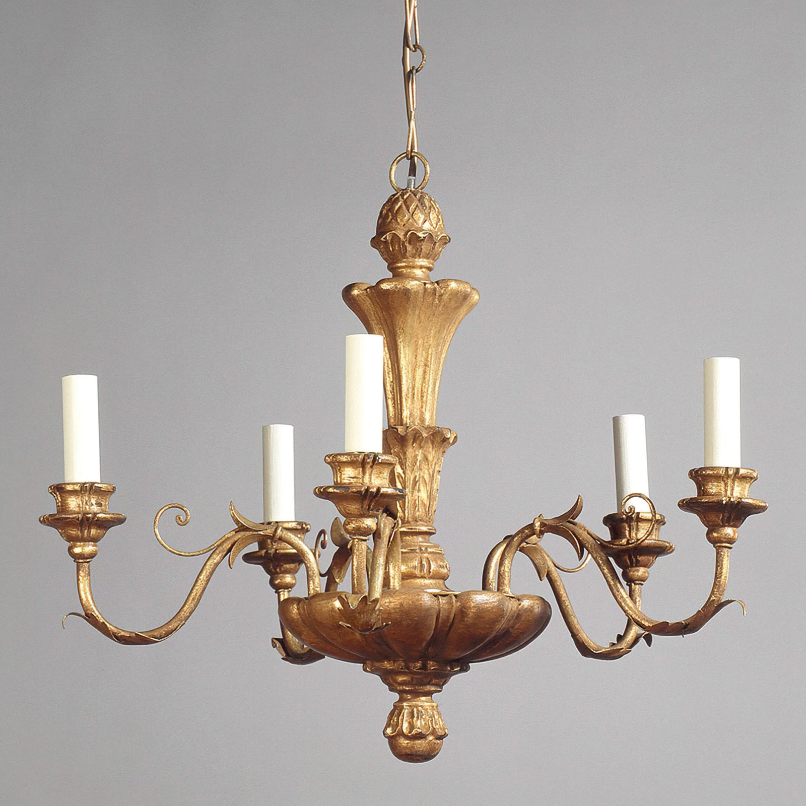 Giltwood Rococo Five Light Chandelier - English Georgian America