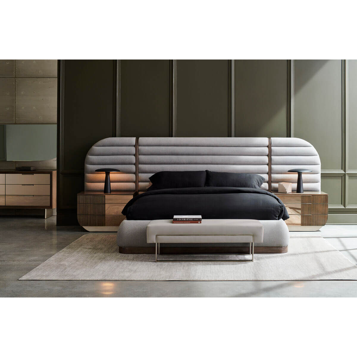 Gray Channeled King Bed - English Georgian America