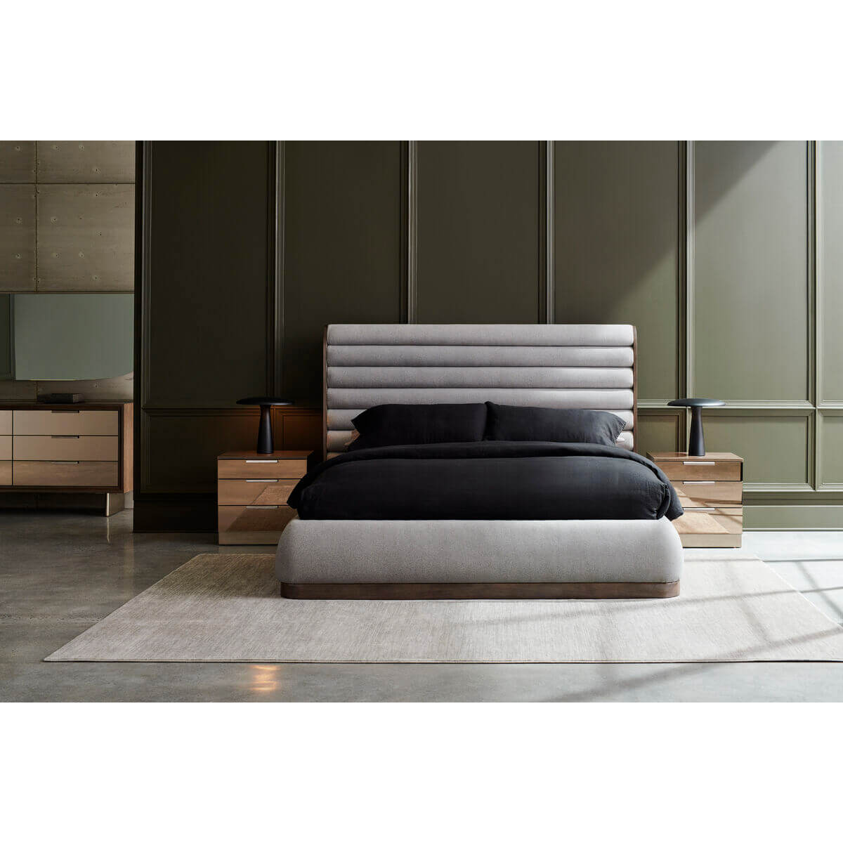 Gray Channeled King Bed - English Georgian America