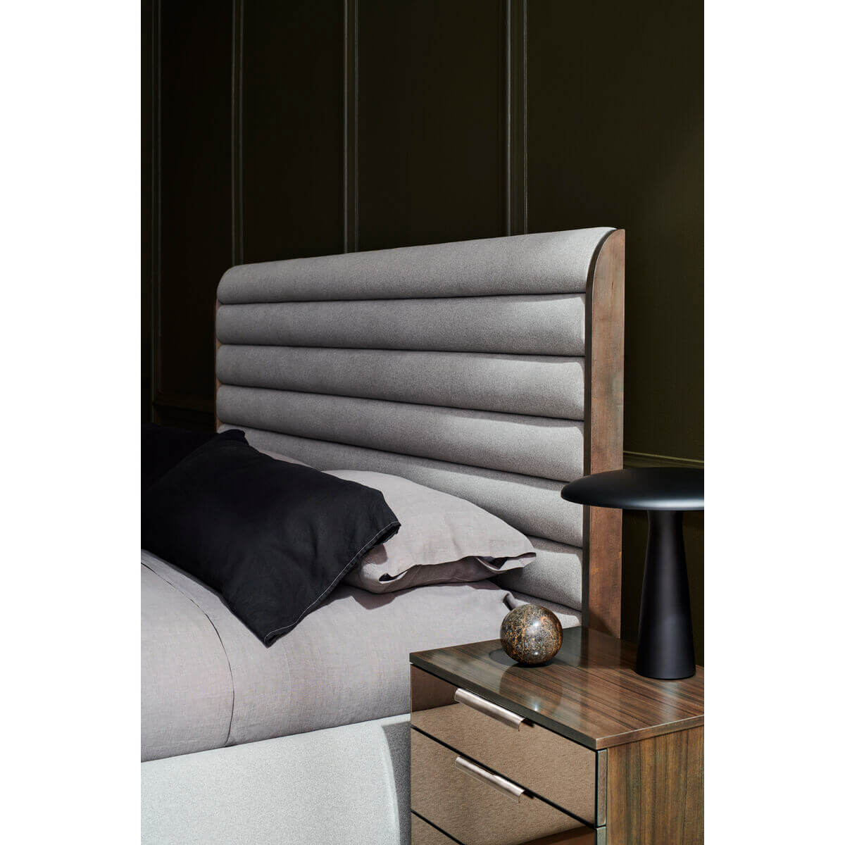 Gray Channeled King Bed - English Georgian America