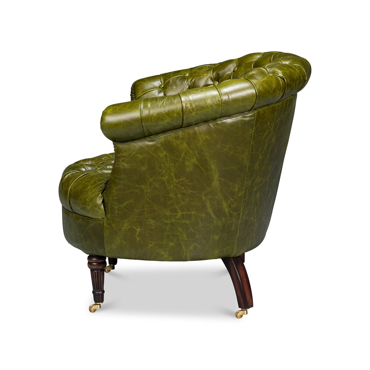 Green Leather Barrel Back Chair - English Georgian America