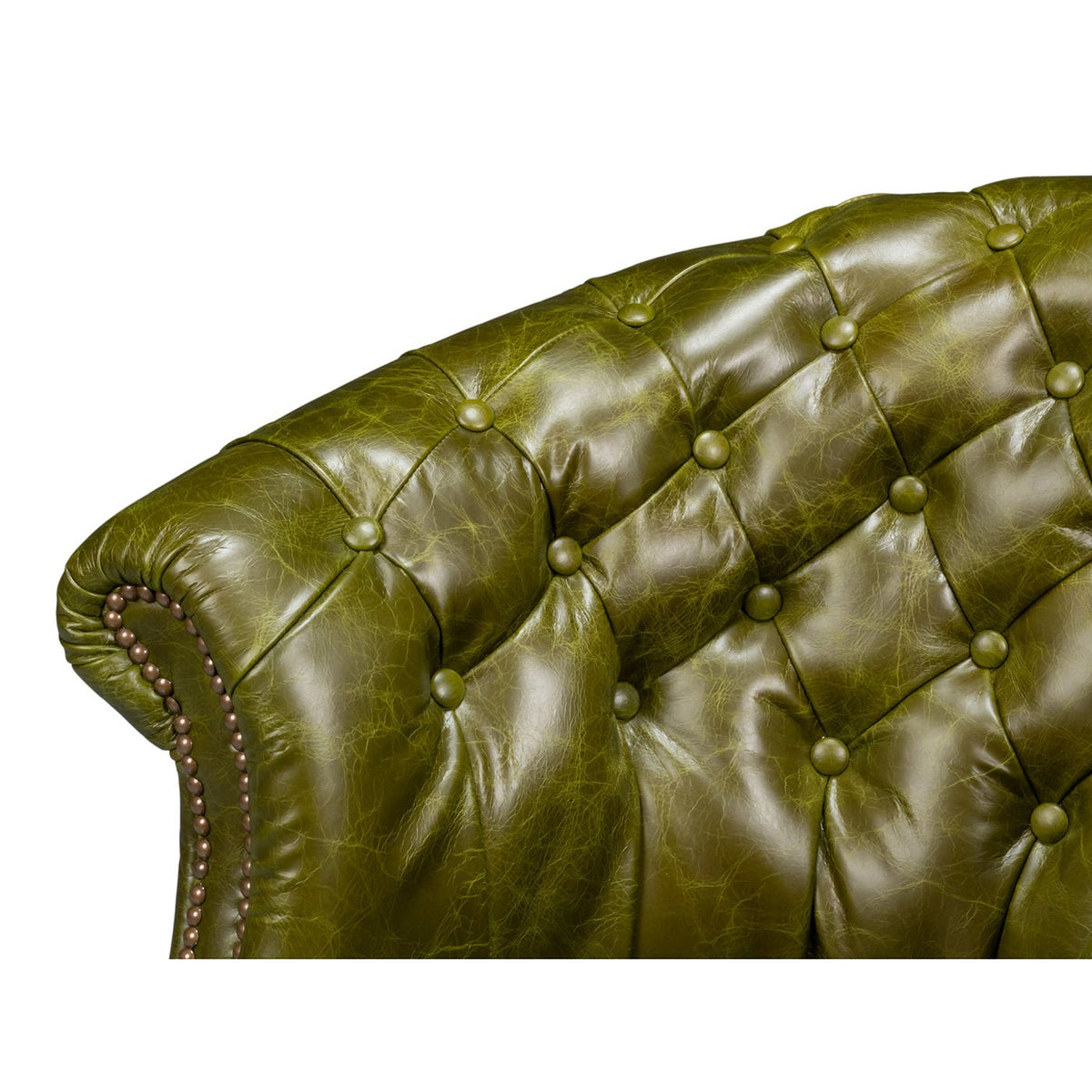 Green Leather Barrel Back Chair - English Georgian America
