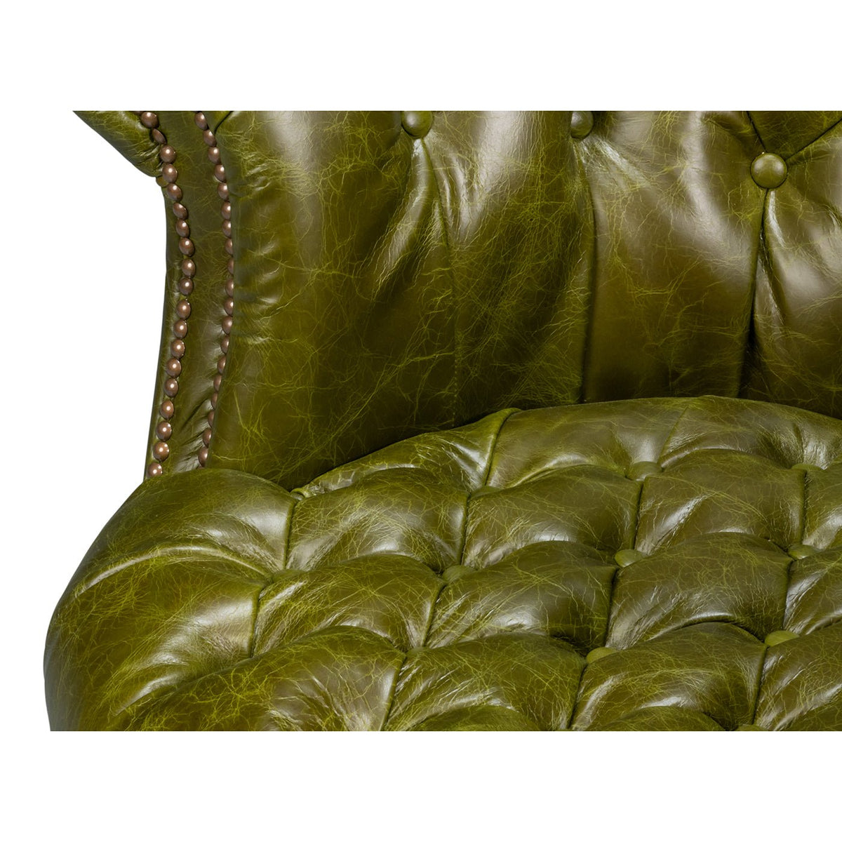 Green Leather Barrel Back Chair - English Georgian America