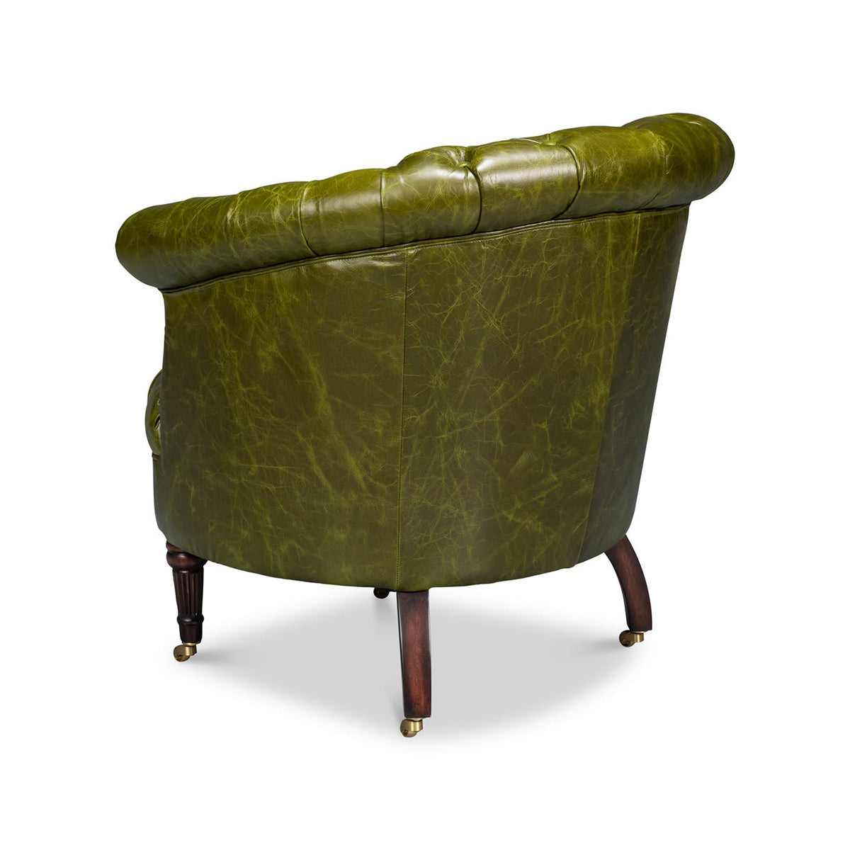 Green Leather Barrel Back Chair - English Georgian America
