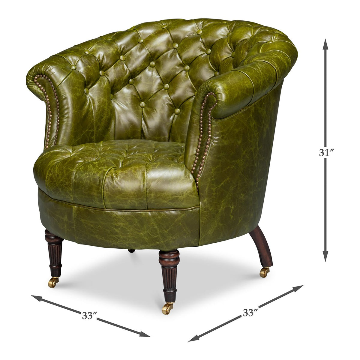 Green Leather Barrel Back Chair - English Georgian America