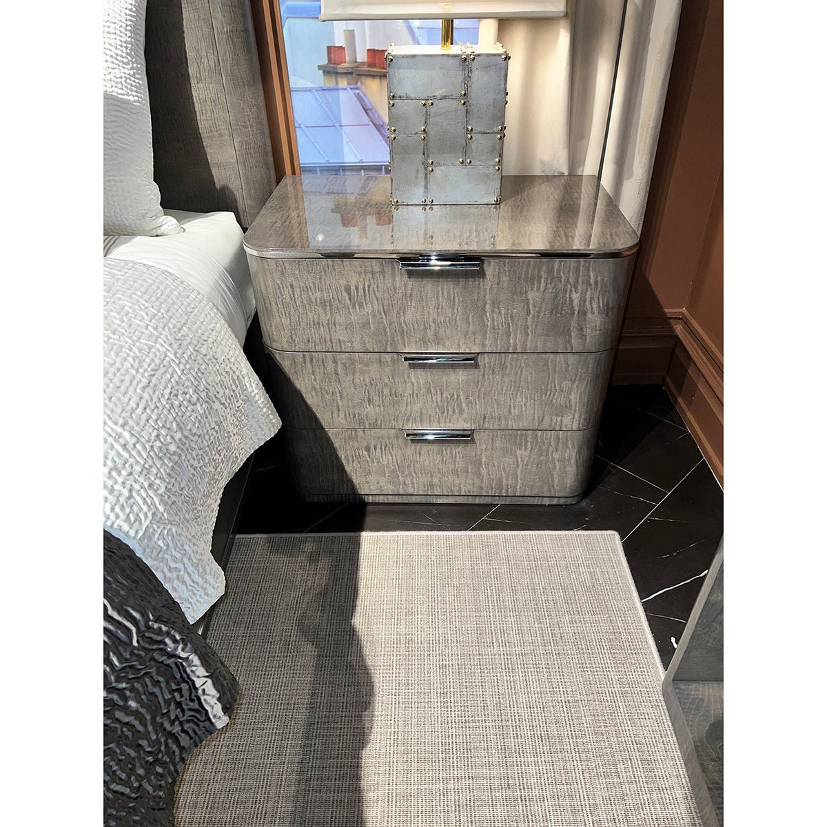 Grey Art Deco Nightstand with Drawers - English Georgian America