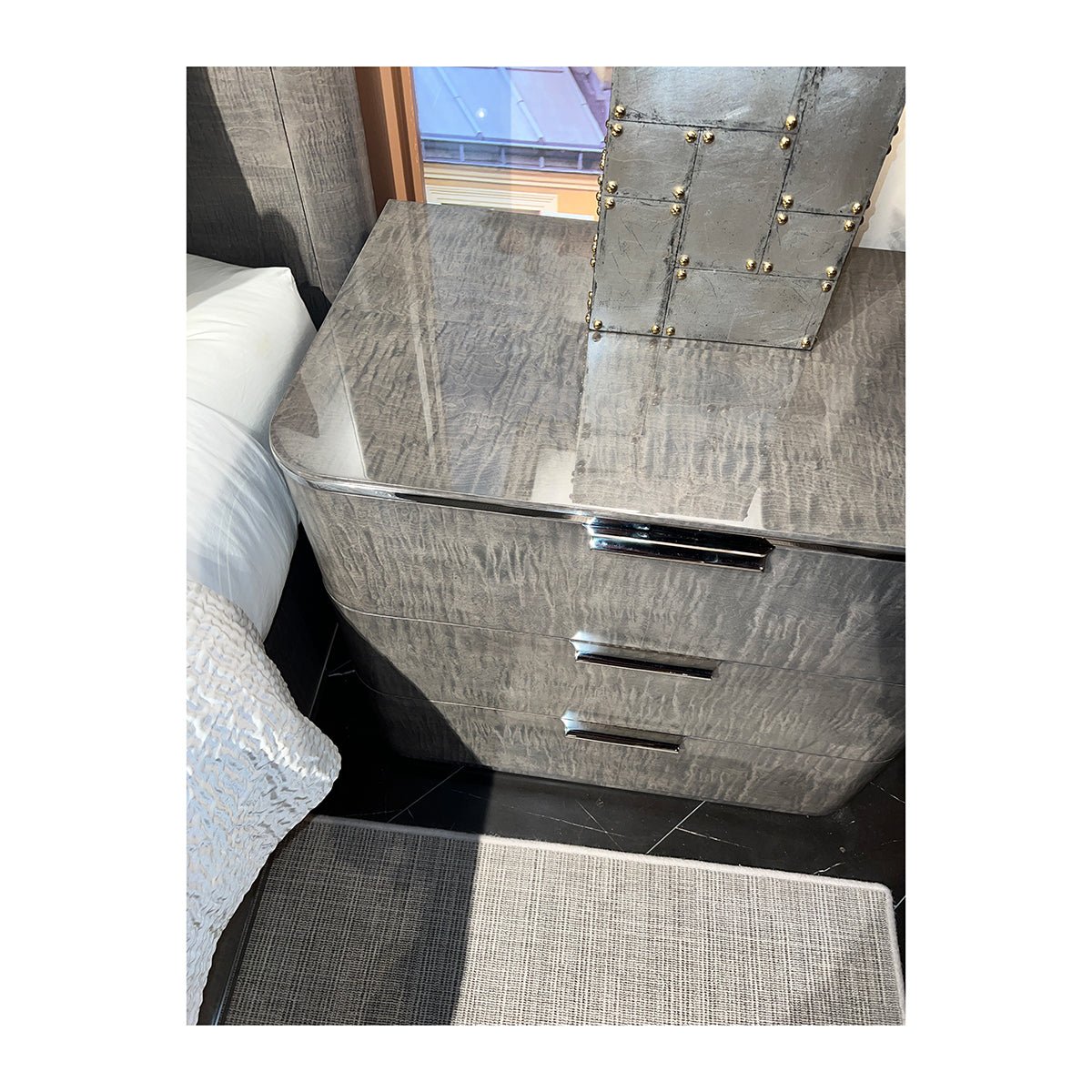 Grey Art Deco Nightstand with Drawers - English Georgian America