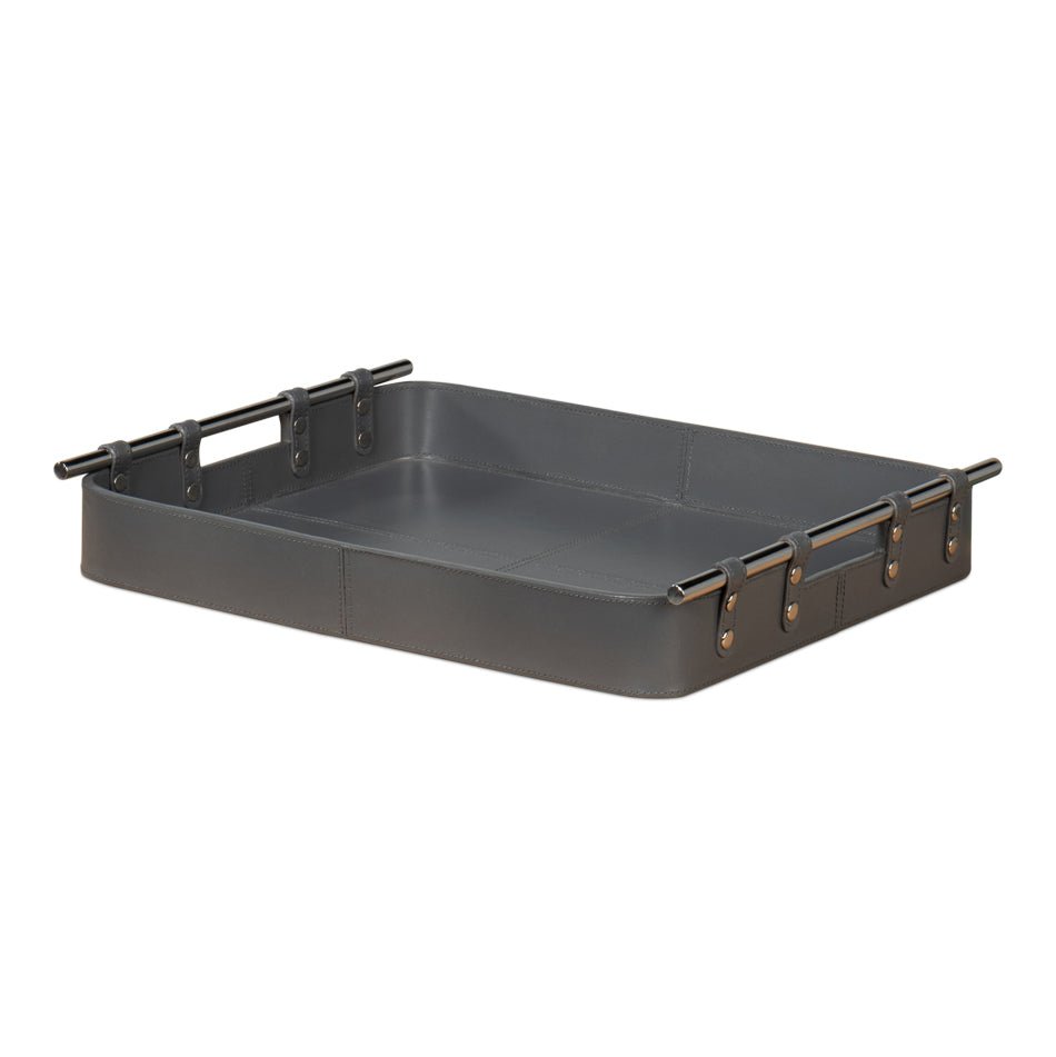 Grey Leather Tray - English Georgian America