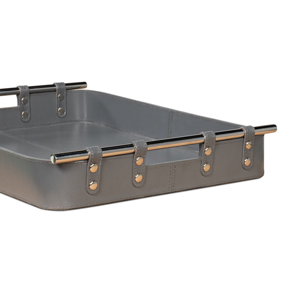 Grey Leather Tray - English Georgian America
