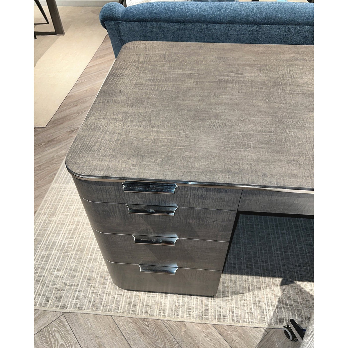 Grey Mid Century Pedestal Desk - English Georgian America