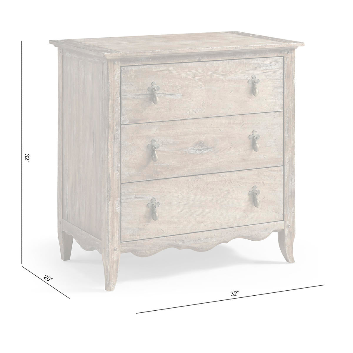 Greyed Oak Country 3 - Drawer Chest - English Georgian America
