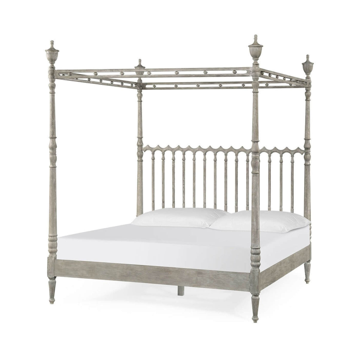 Greyed Oak Four Post King Bed - English Georgian America
