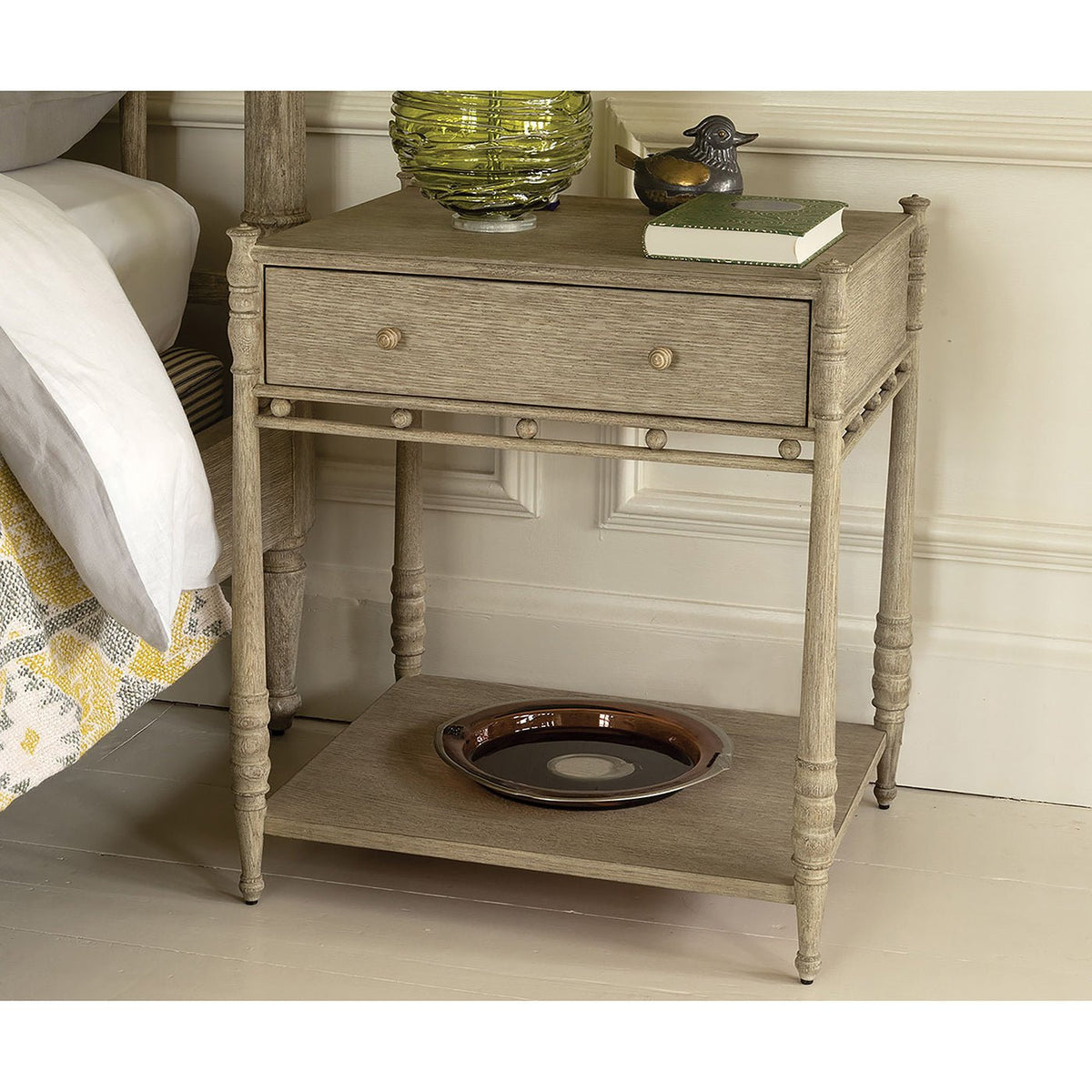 Greyed Oak Rustic Bedside Table - English Georgian America