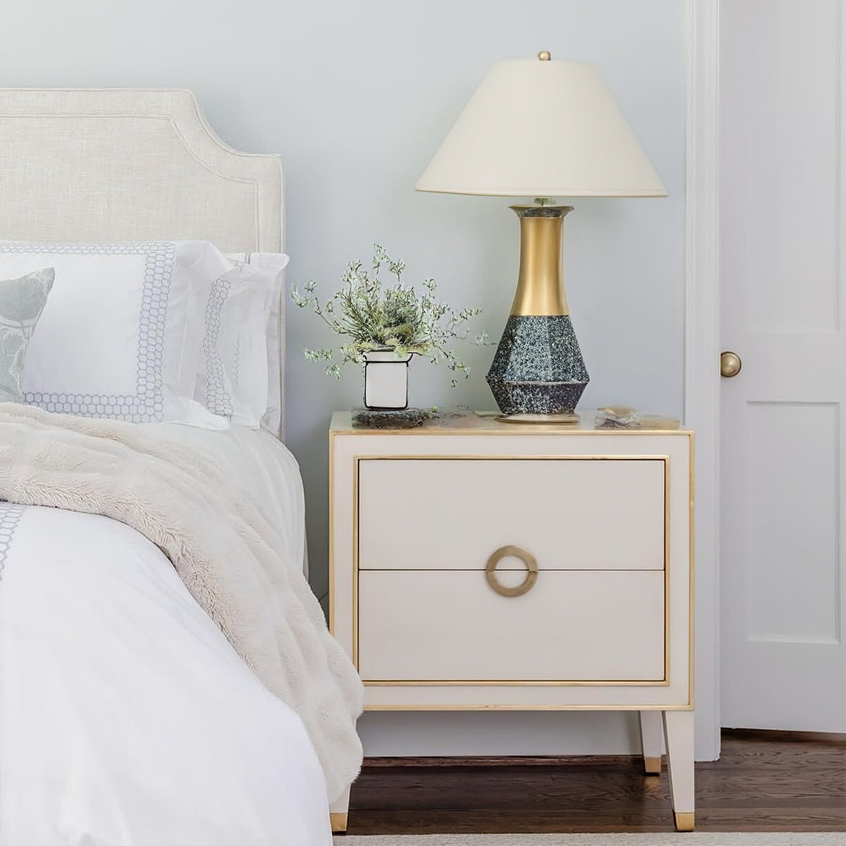 Gustavian Cream Painted Nightstand - English Georgian America