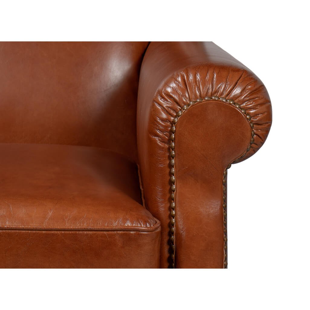 Havana Brown Classic Leather Armchair - English Georgian America