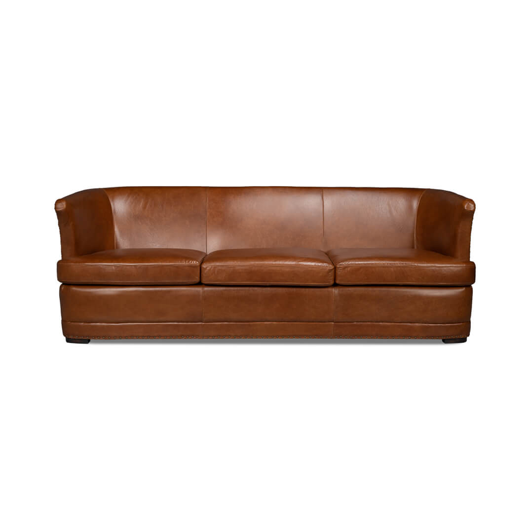 Havana Brown Leather Sofa - English Georgian America