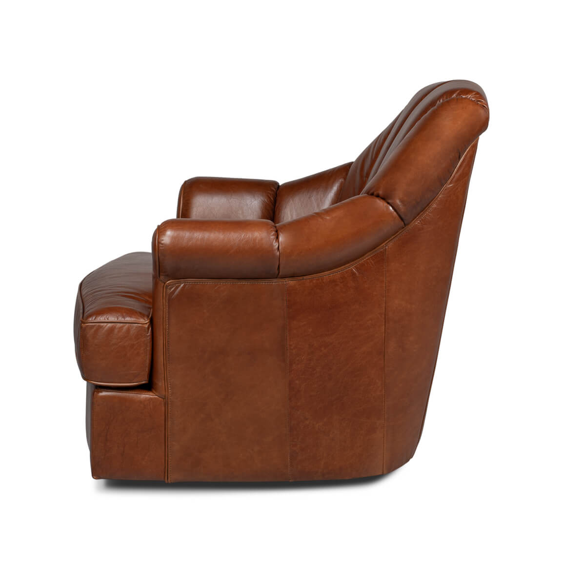 Havana Brown Leather Swivel Chair - English Georgian America