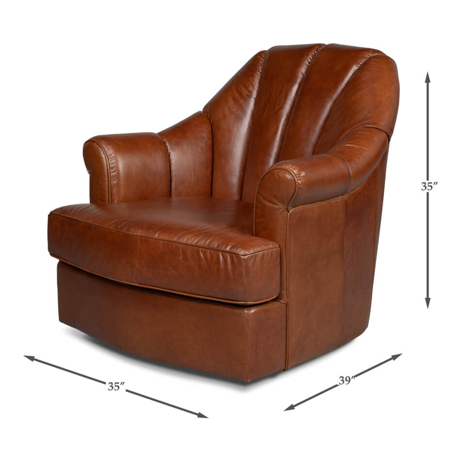 Havana Brown Leather Swivel Chair - English Georgian America