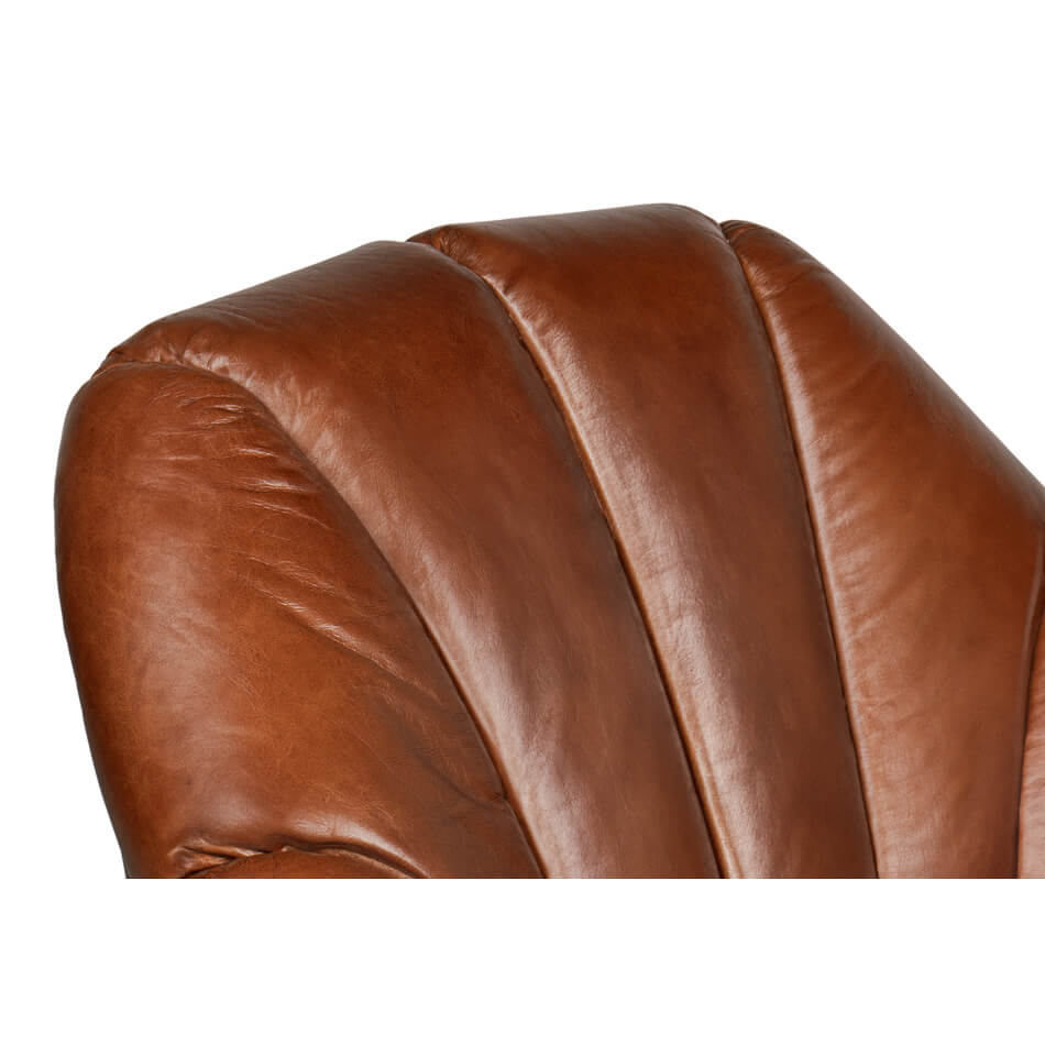 Havana Brown Leather Swivel Chair - English Georgian America