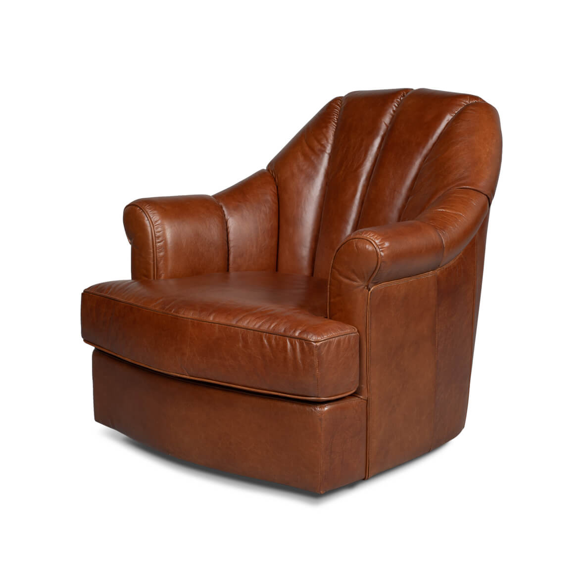 Havana Brown Leather Swivel Chair - English Georgian America