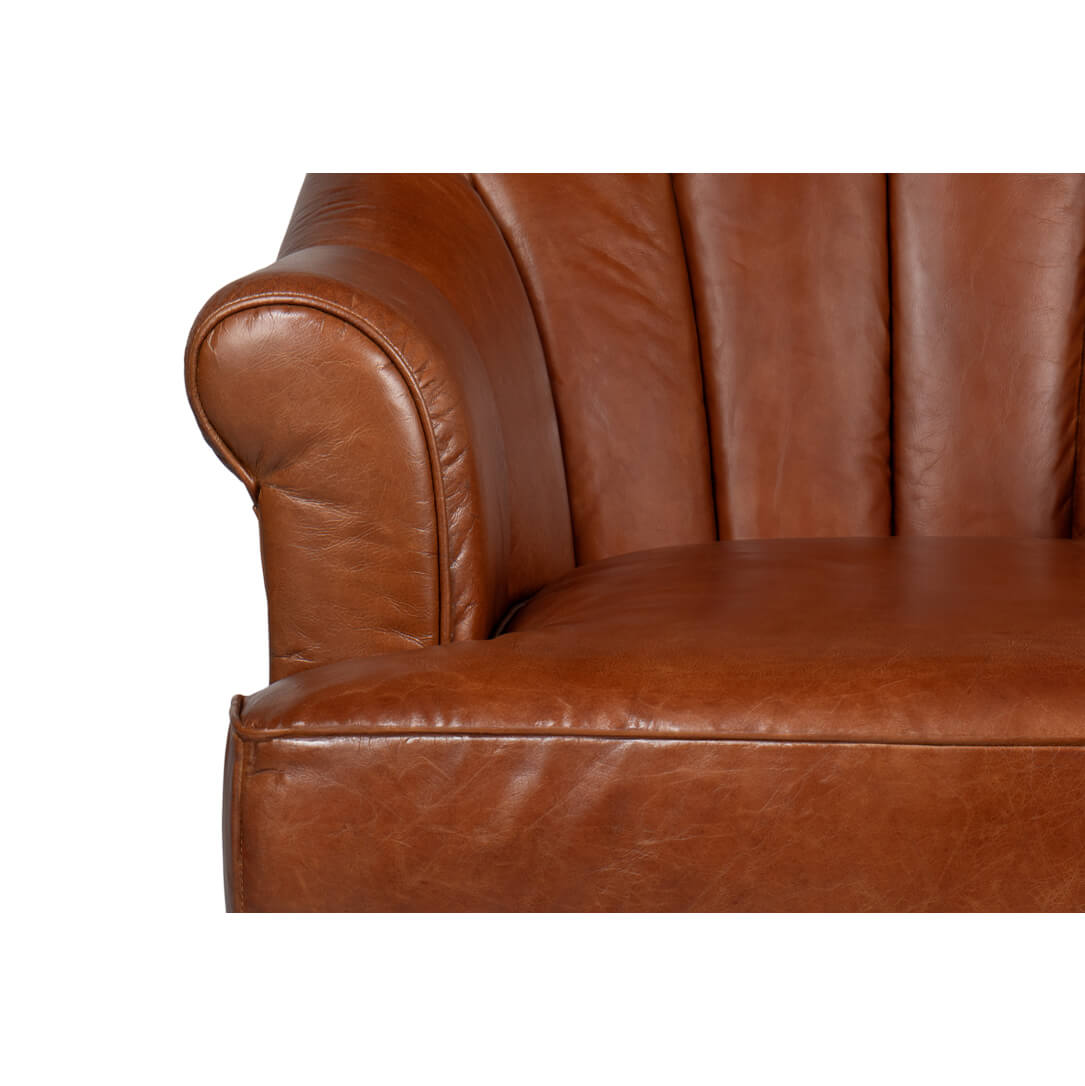 Havana Brown Leather Swivel Chair - English Georgian America