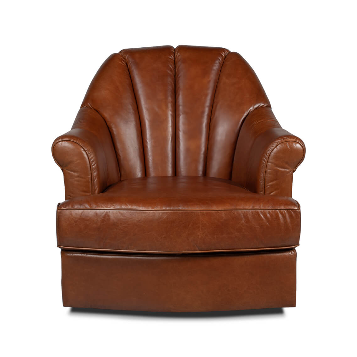 Havana Brown Leather Swivel Chair - English Georgian America