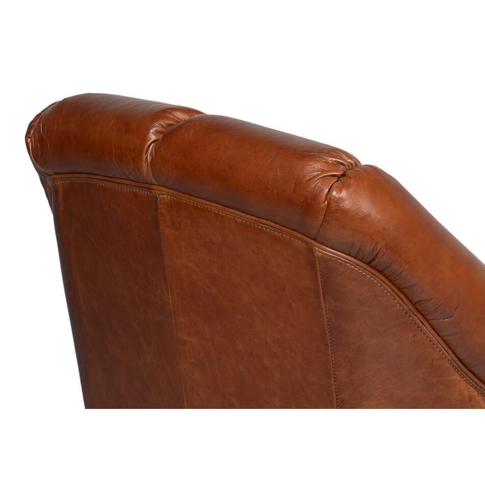 Havana Brown Leather Swivel Chair - English Georgian America