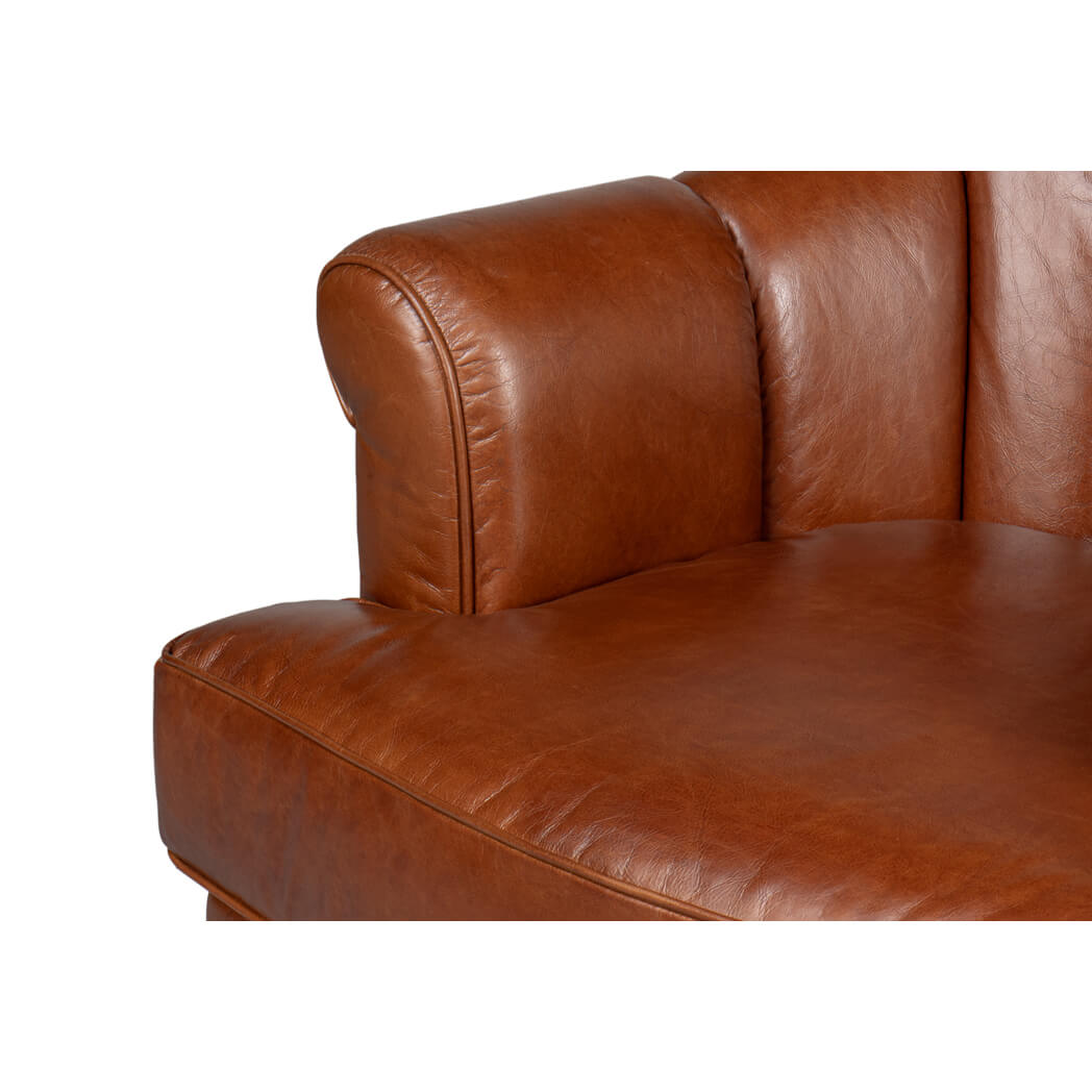 Havana Brown Leather Swivel Chair - English Georgian America