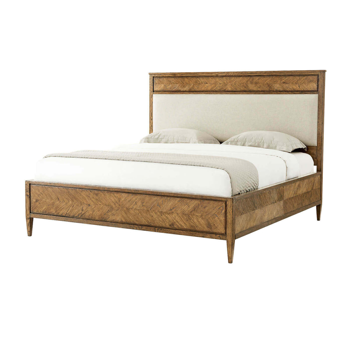 Herringbone Parquetry California King Bed - Light Oak - English Georgian America