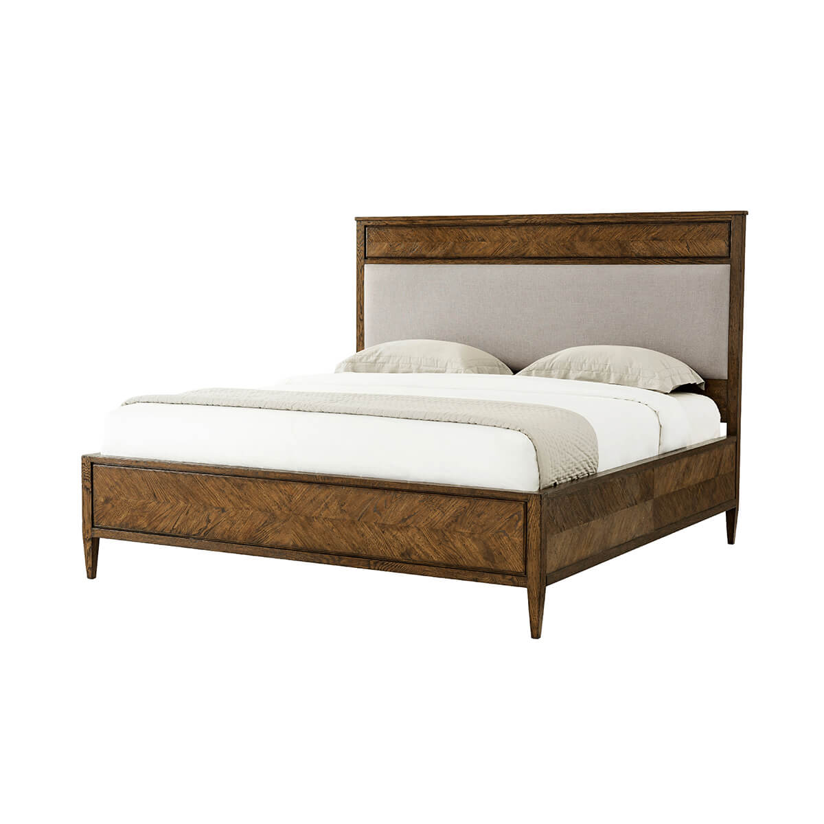 Herringbone Parquetry King Bed - Dark Oak - English Georgian America