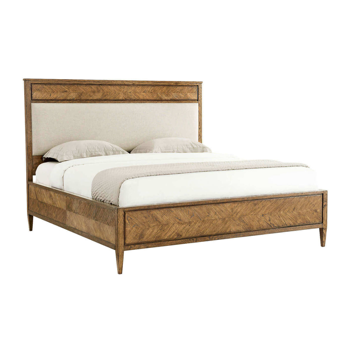 Herringbone Parquetry King Bed - Light Oak - English Georgian America