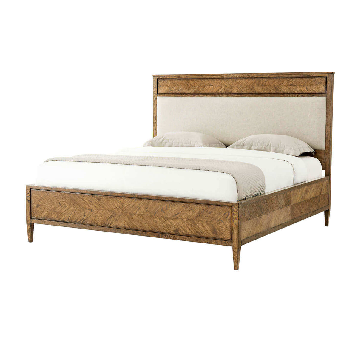 Herringbone Parquetry King Bed - Light Oak - English Georgian America