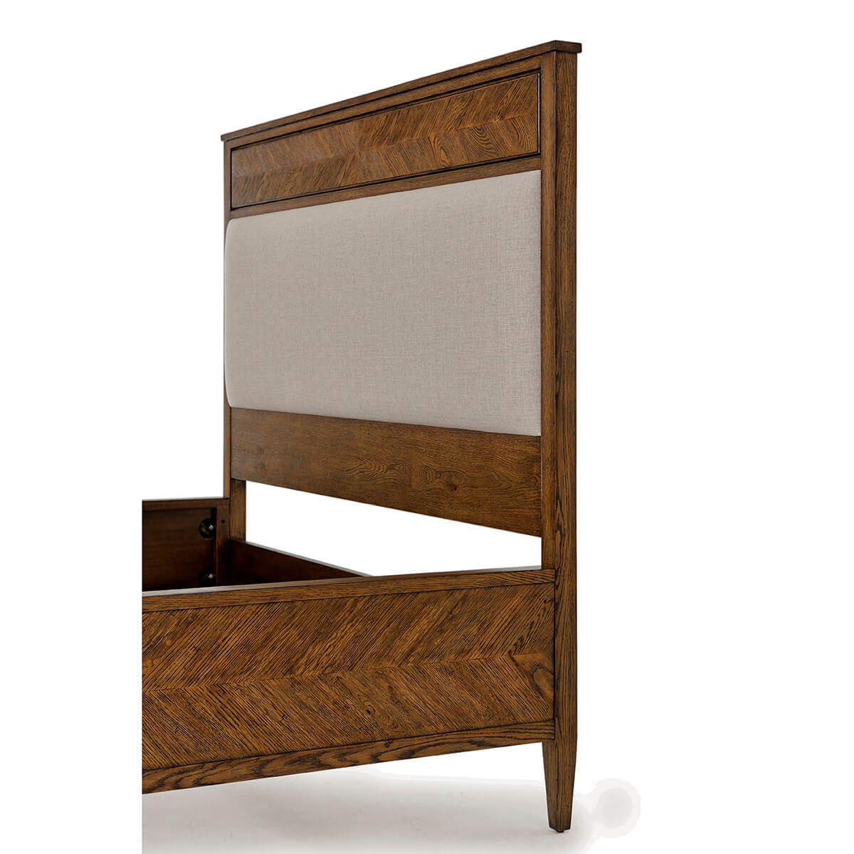 Herringbone Parquetry Queen Bed - Dark Oak - English Georgian America