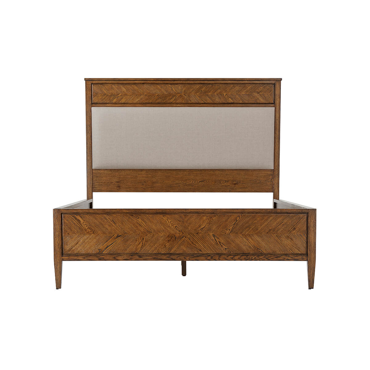 Herringbone Parquetry Queen Bed - Dark Oak - English Georgian America