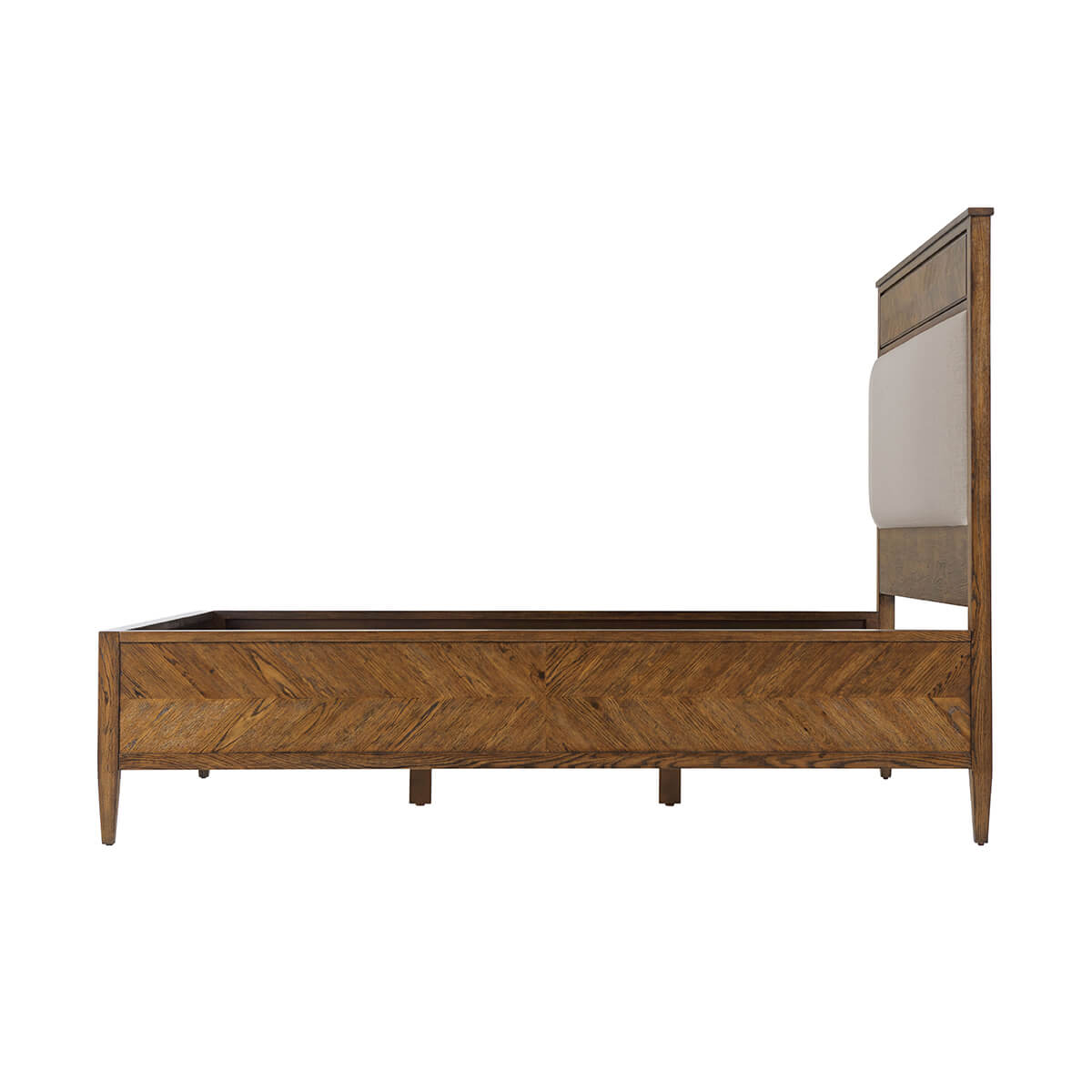 Herringbone Parquetry Queen Bed - Dark Oak - English Georgian America