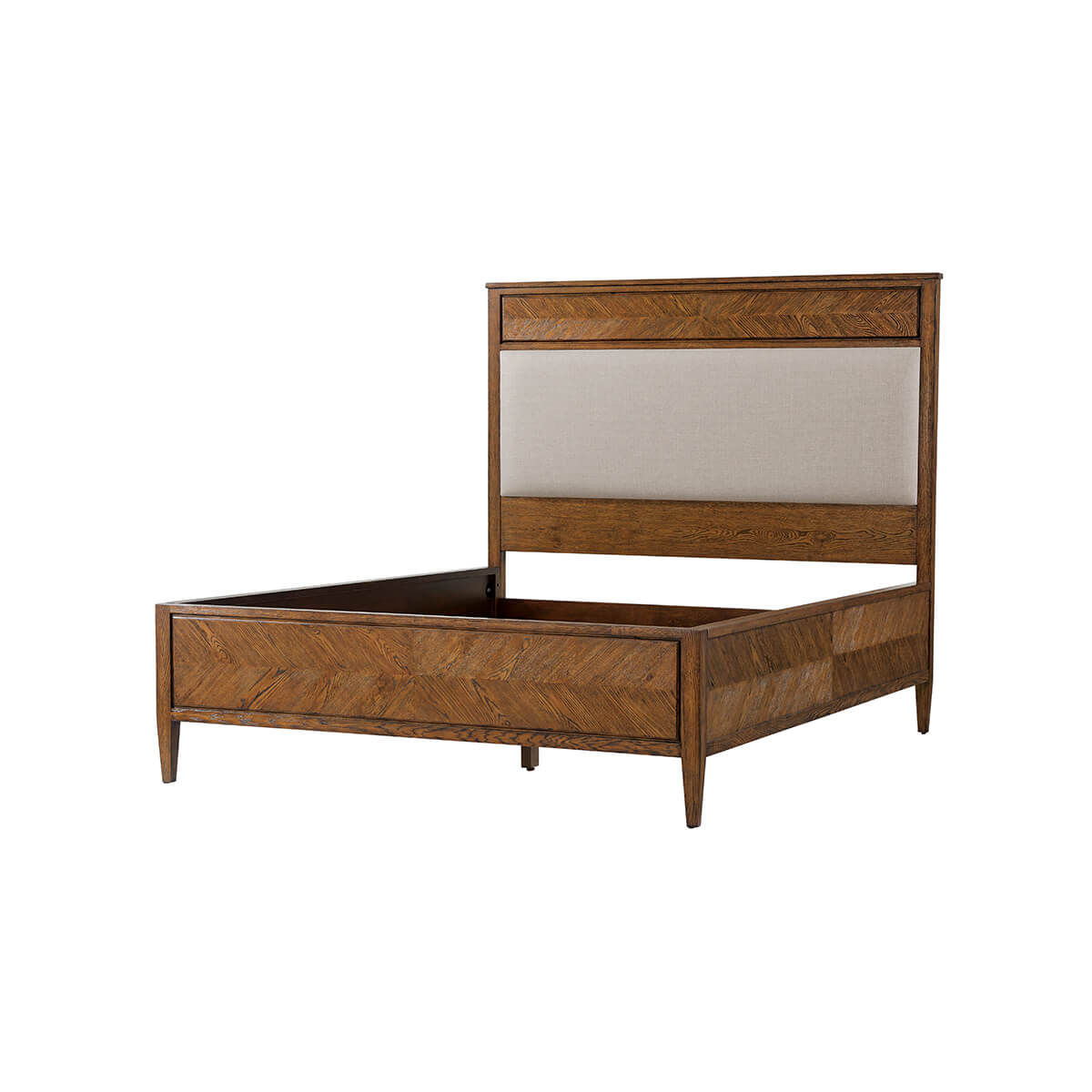 Herringbone Parquetry Queen Bed - Dark Oak - English Georgian America