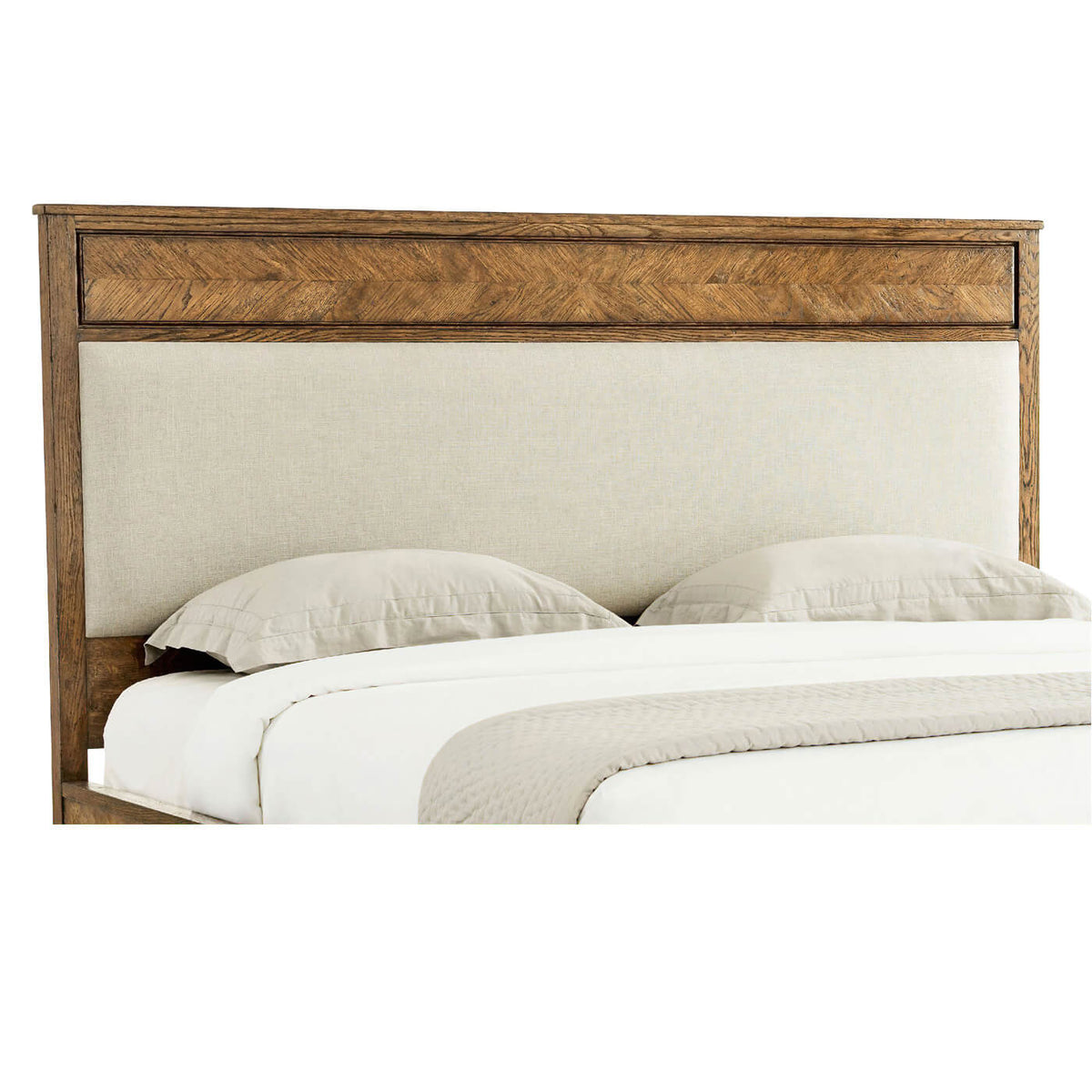 Herringbone Parquetry Queen Bed - Light Oak - English Georgian America