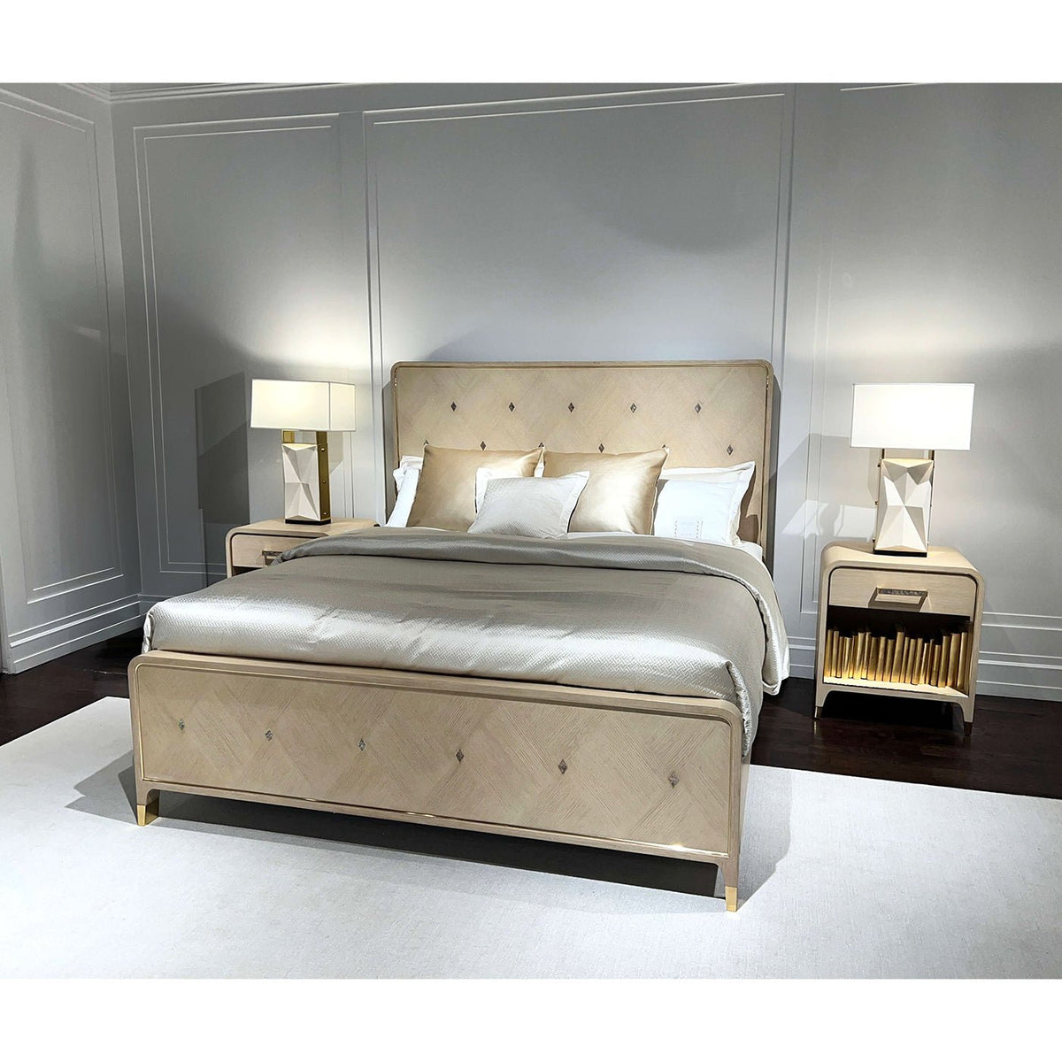 Hollywood Regency King Bed - Light Finish - English Georgian America