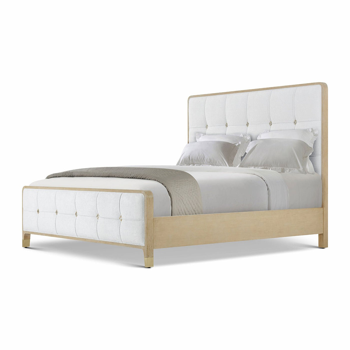Hollywood Regency Upholstered King Bed - Light Finish - English Georgian America