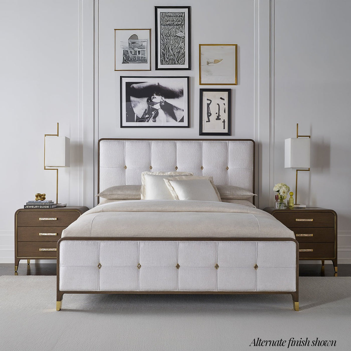 Hollywood Regency Upholstered King Bed - Light Finish - English Georgian America